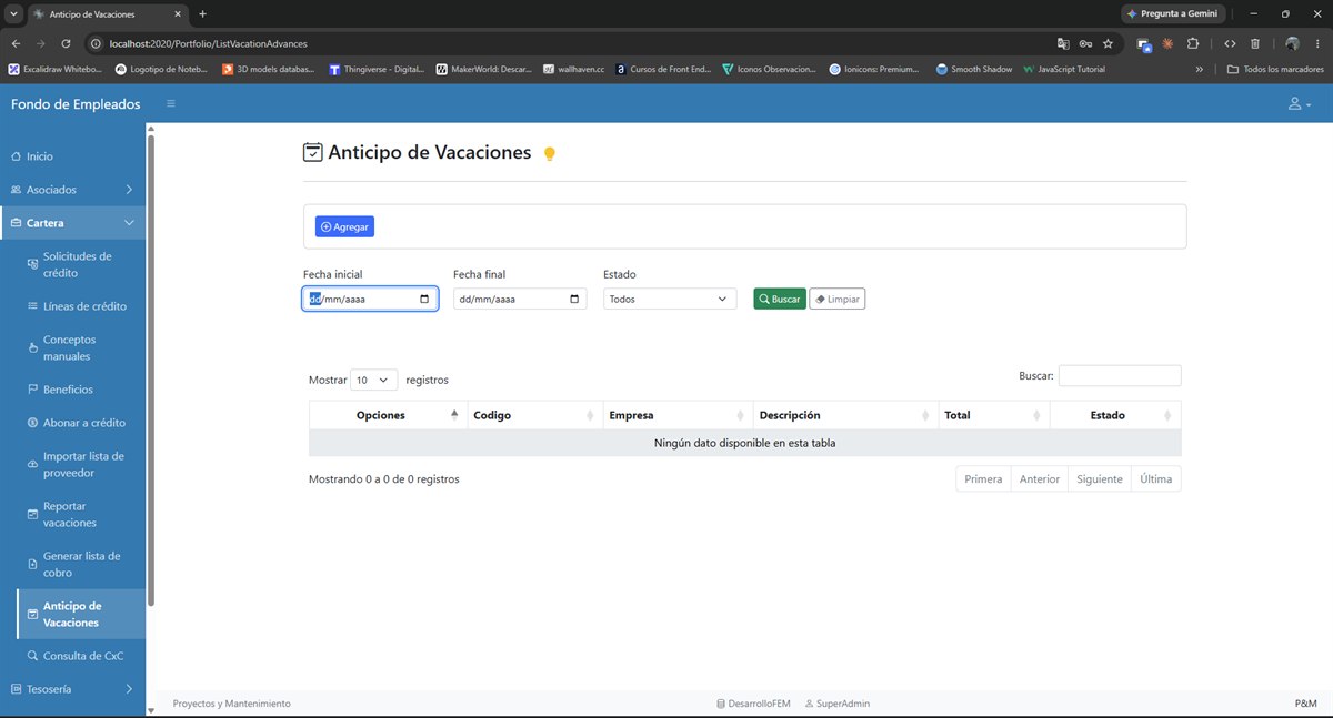 Listado de anticipos de vacaciones pendientes por pagar.