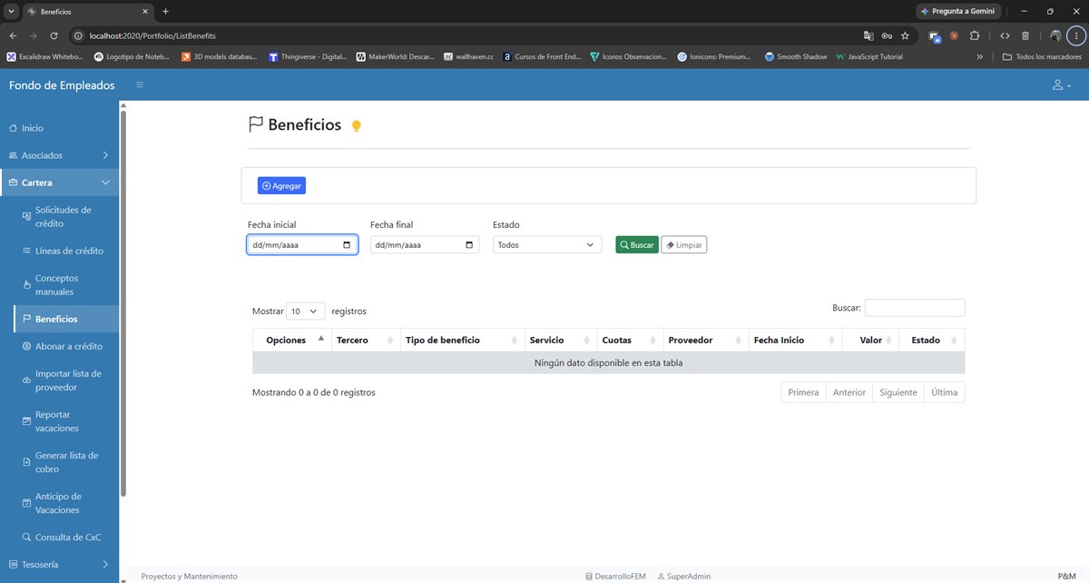 Listado de beneficios solicitados con su estado.