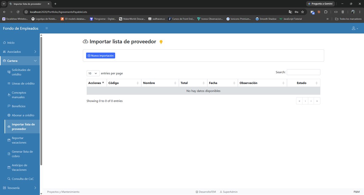 Historial de importaciones de listas de proveedor.