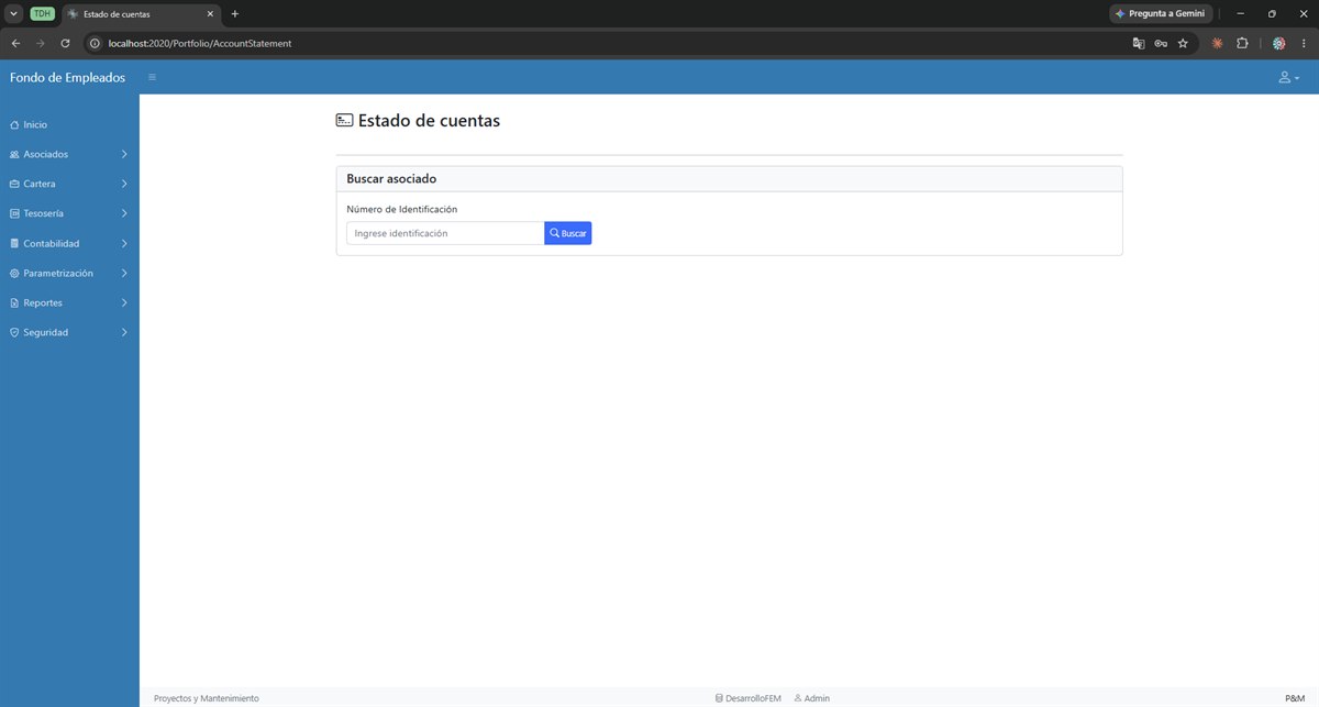 Consulta del estado de cuentas del asociado: aportes, ahorros y créditos.
