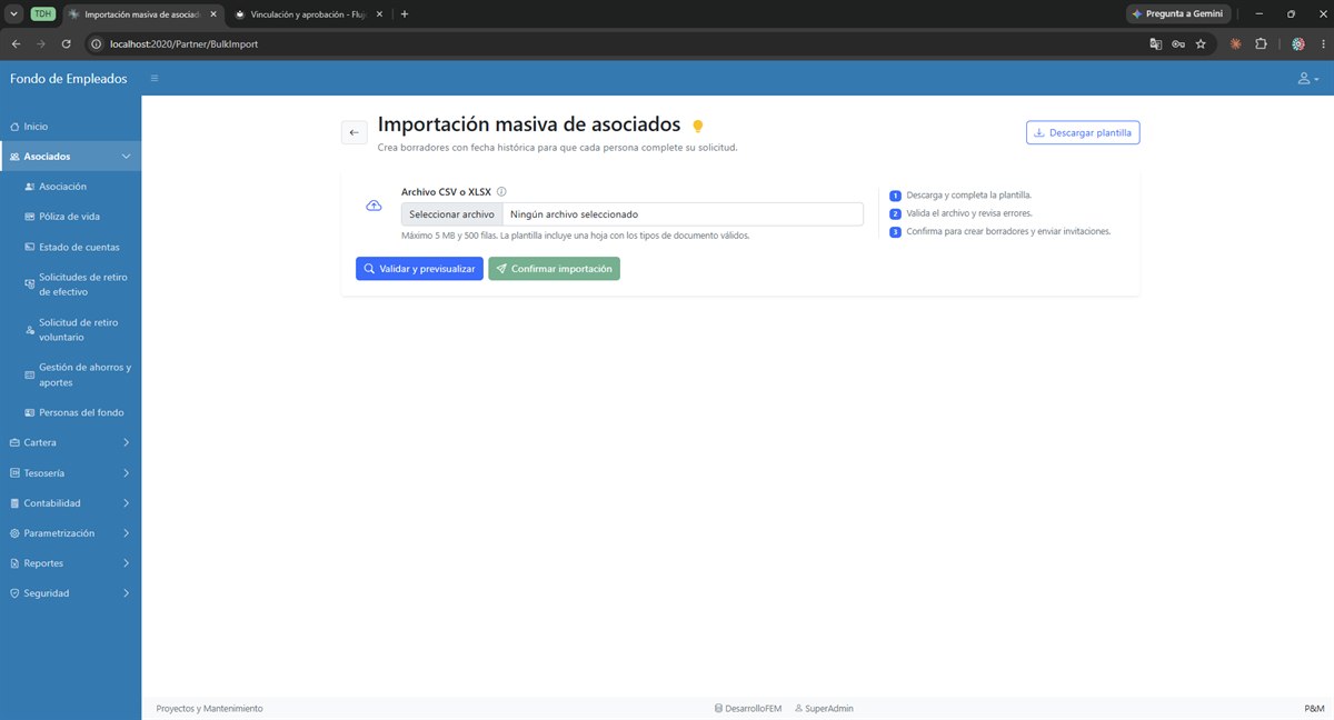 Pantalla de cargue masivo de aspirantes desde un archivo.