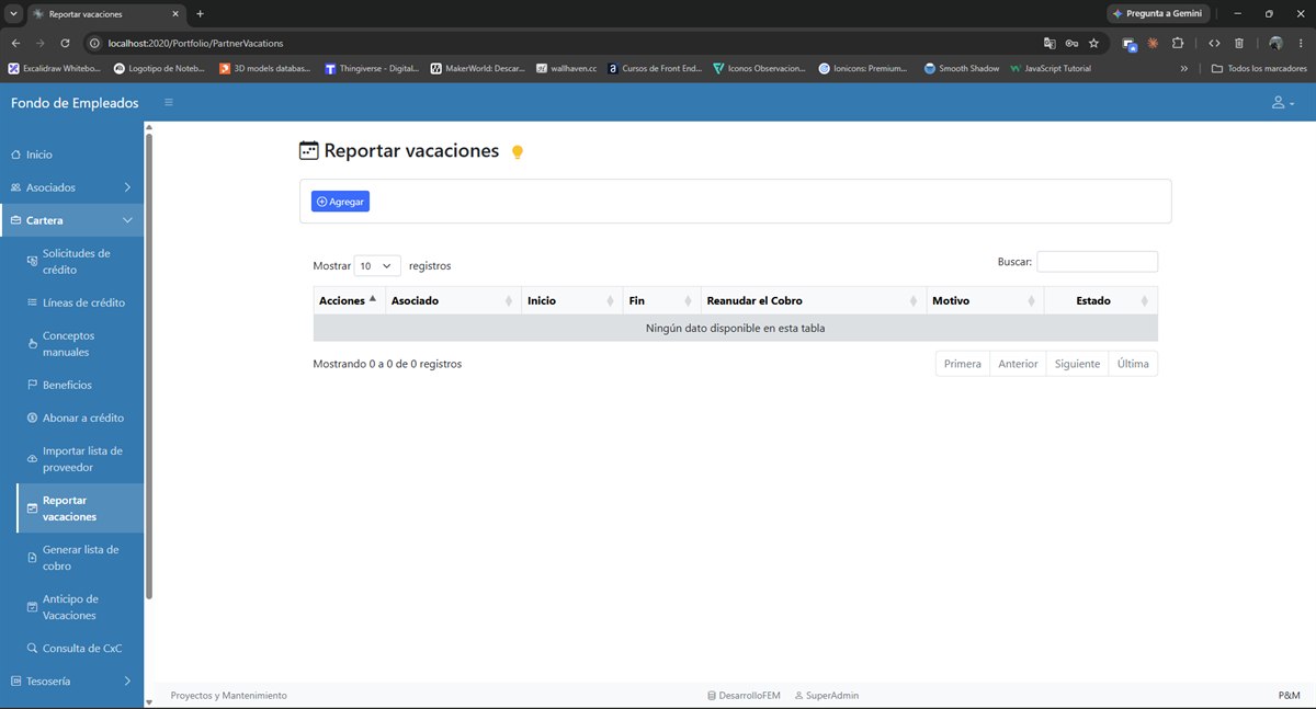 Listado de periodos de vacaciones reportados.