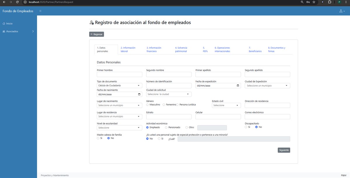Formulario de registro de asociación, con el asistente por pasos que diligencia el aspirante.